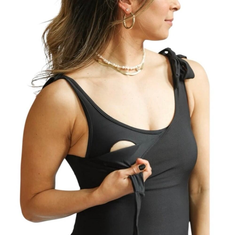 Movemama Ribbed Nursing Swimsuit Black White Scattered Dot One Piece L - Picture 6 of 9